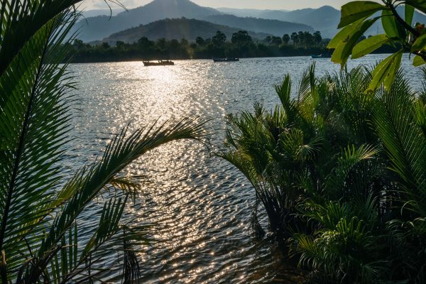 tropical exotic sunset riverside view in kampot cambodia asia